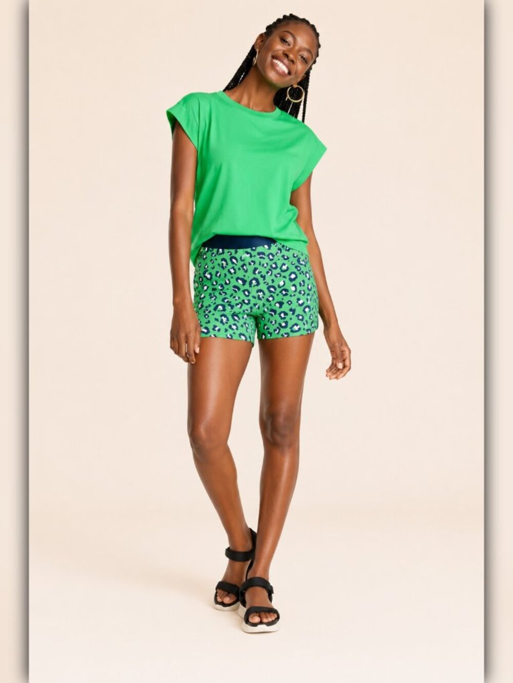 A005 • Green Muscle Tee & Animal Print Biker Shorts Set